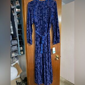 Maison Tara blue burnout velvet gown NWT